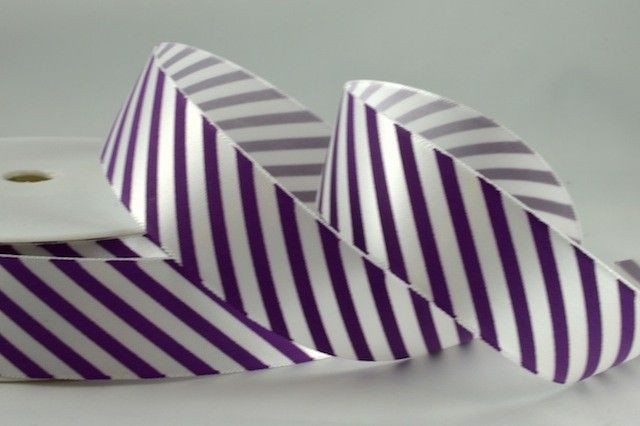 Y782 - 38mm Purple Candy Stripe Ribbon (10 Metres) - Purple 48
