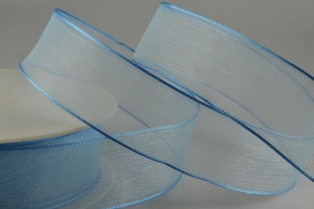 Y827 - 25mm Wired Sheer with Strong Coloured Edge (25 Metres)-25mm-70 Light Blue