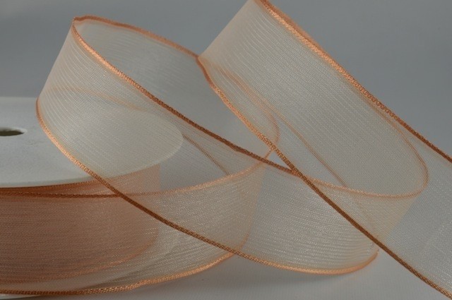 Y830 - 25mm Peach Wired Sheer with Strong Coloured Edge (25 Metres)-25mm