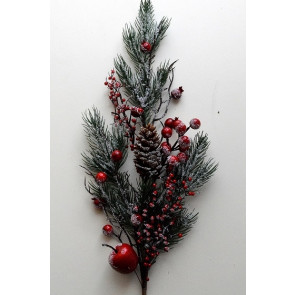 22067 - Frosted Pine cones and Bright Red berries - floral pick.  Measures  Height 770mm  ,   Width  190mm 