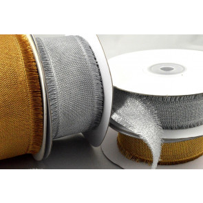 46030 - 25mm & 38mm Wired Ribbon with Fringed Edges x 10 Metre Rolls!