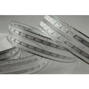 46045 - 16mm Silver Wired Lurex Lined Ribbon x 10 Metre Rolls!