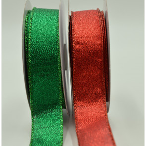 46047 - 25mm Wired Lurex Ribbon x 10 Metre Rolls! (Red and Green available)