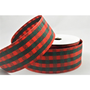 46078 - 40mm Wired edge Modern check stripe Red and Green ribbon x 11m 