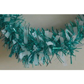 88134 - Aqua Coloured Tinsel with Hanging White Deco x 2 Metre Lengths!