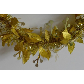 88136 - Gold Christmas Holly Leaf & Mistletoe Tinsel x 2 Metre Lengths!