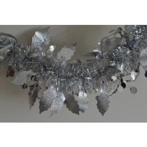 88136 - Silver Christmas Holly Leaf & Mistletoe Tinsel x 2 Metre Lengths!
