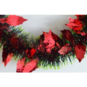88142 - Red Triple Coloured Holly Leaf Christmas Tinsel x 2 Metre Lengths!
