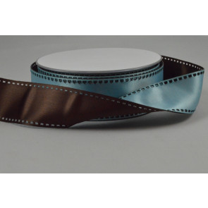 Y64 - 35mm Wired Brown & Baby Blue 50/50 Filmstrip Ribbon x 10 Metre Rolls!