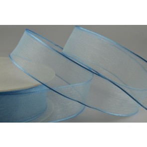 Y827 - 25mm Wired Sheer with Strong Coloured Edge (25 Metres)-25mm-70 Light Blue