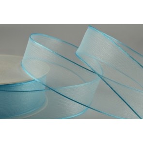 Y828 - 25mm Wired Sheer with Strong Coloured Edge (25 Metres)-25mm-71 Aqua