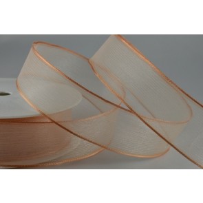 Y830 - 25mm Peach Wired Sheer with Strong Coloured Edge (25 Metres)-25mm